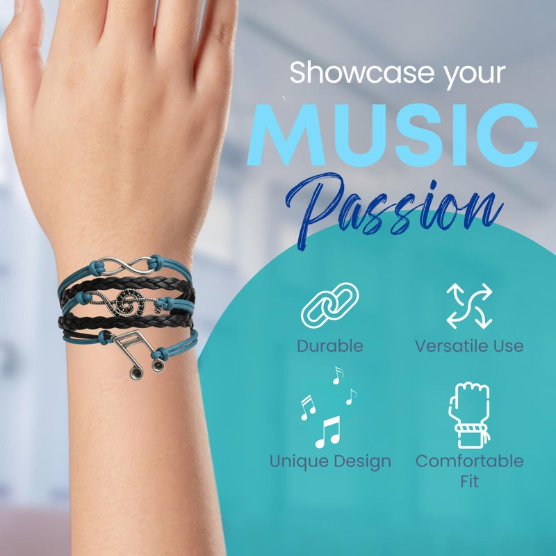 Infinity Collection Music Charm Bracelet - Teal and Black Adjustable Bracelet with Treble Clef and Music Note Charms Jewelry for Women, Teens, and Musician - Image 2